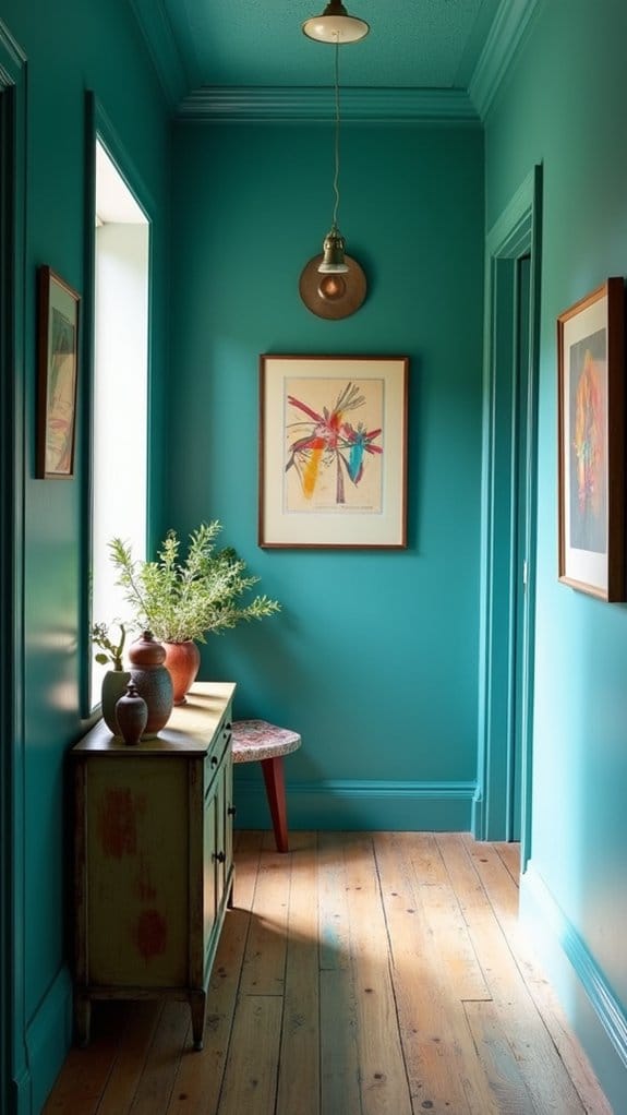 bold teal hallway transformation