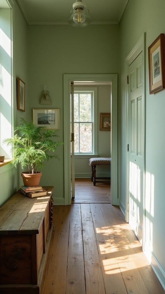 calming sage green hallway