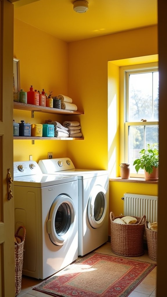 cheerful yellow energizes laundry room
