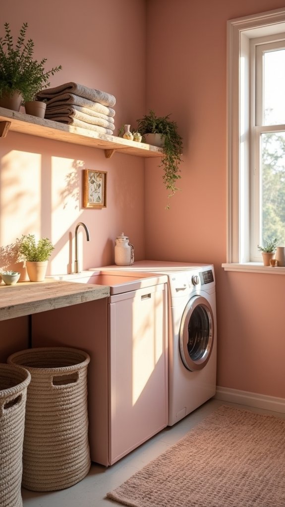 cozy blush pink laundry room