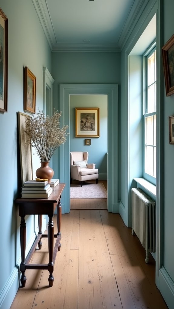 dusty blue serene hallway