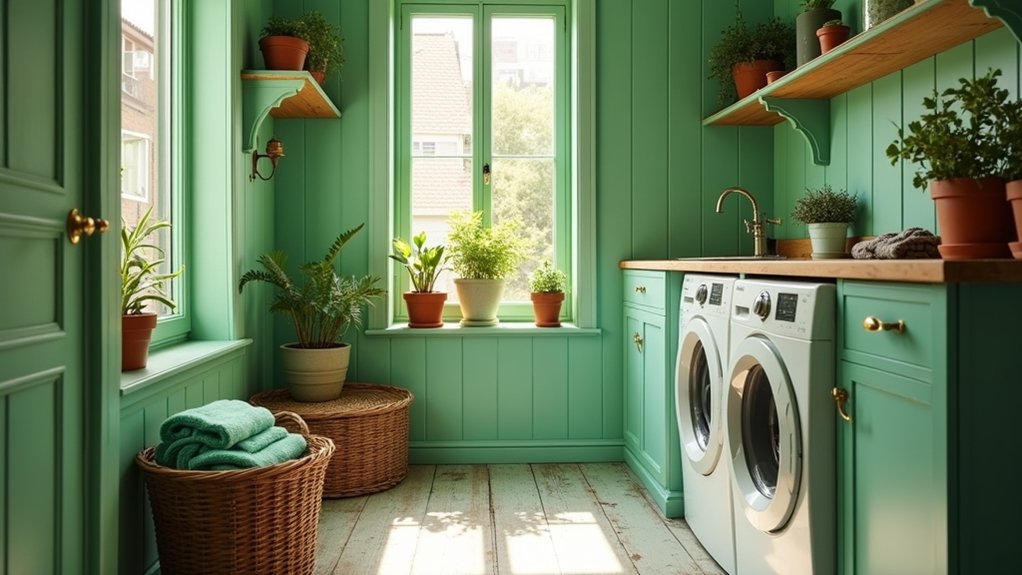fresh green laundry room colors