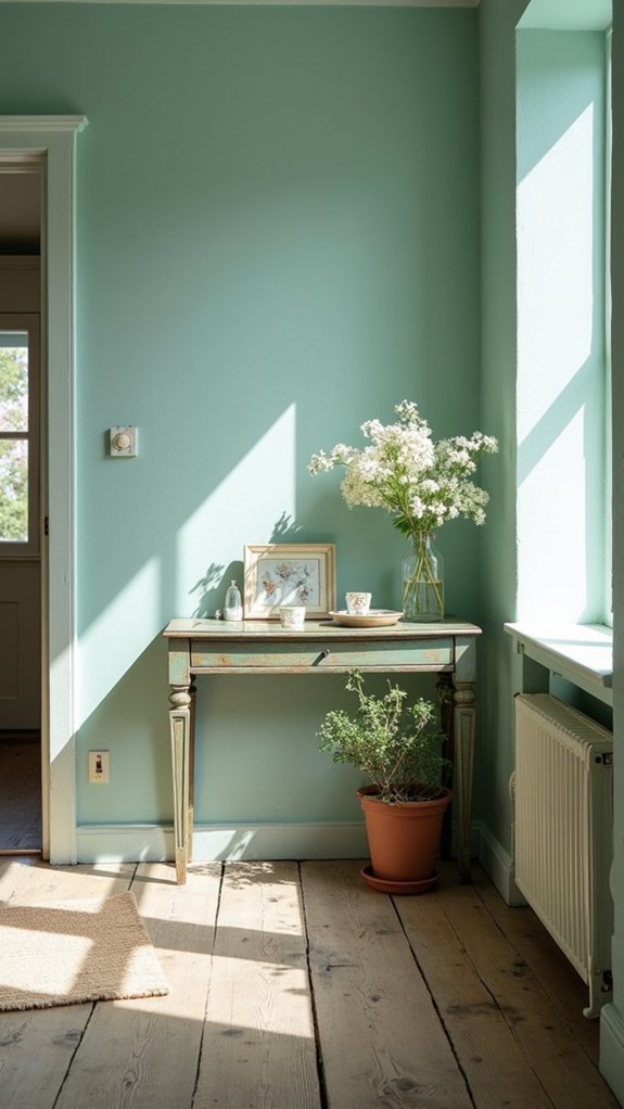inviting light teal hallway