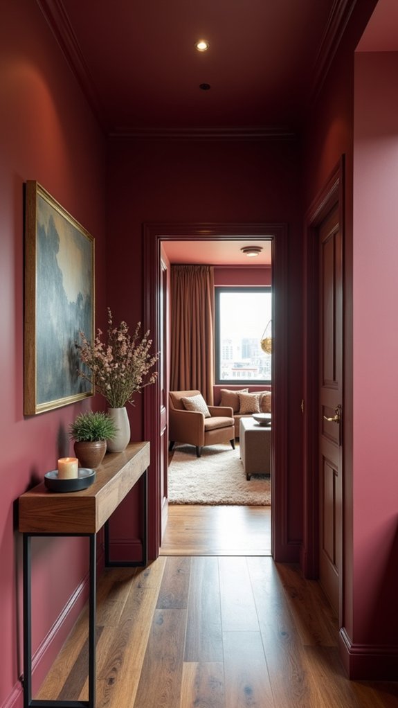 luxurious burgundy hallway ambiance