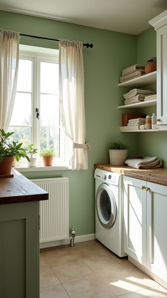 sage green laundry room elegance