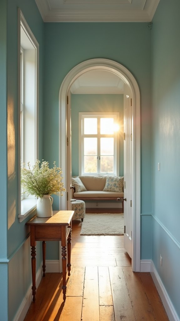 serene powder blue hallway