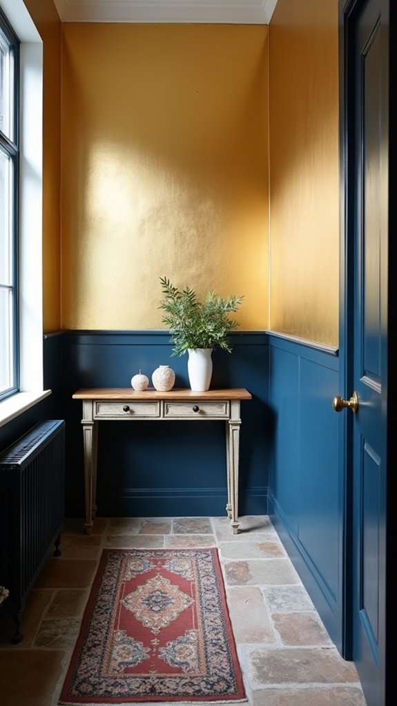 sophisticated metallic hallway accents