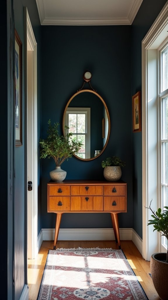 sophisticated navy hallway elegance