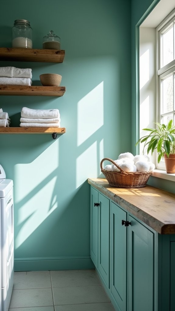 teal blue revitalizes laundry spaces