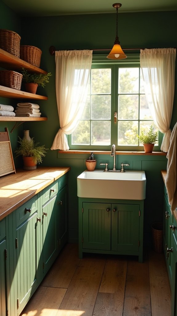 tranquil forest green laundry room