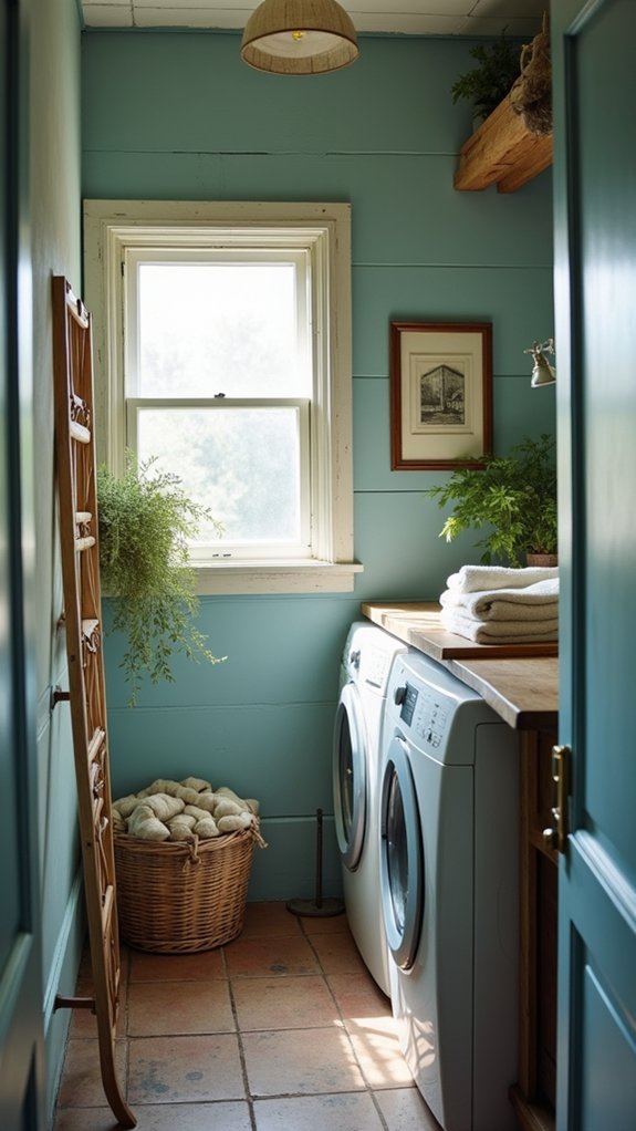 tranquil rustic laundry decor