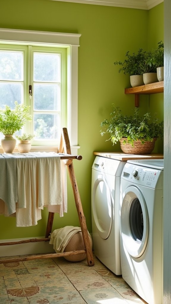 vibrant chartreuse laundry room