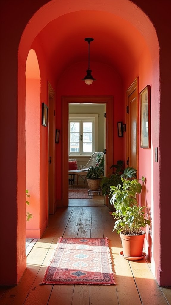 vibrant coral hallway energy