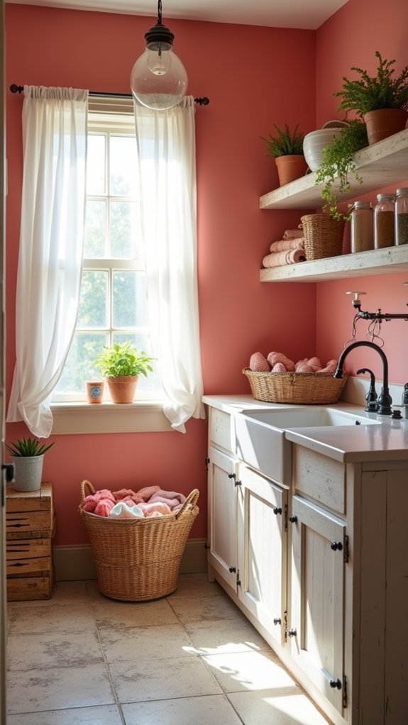 vibrant coral transforms laundry room