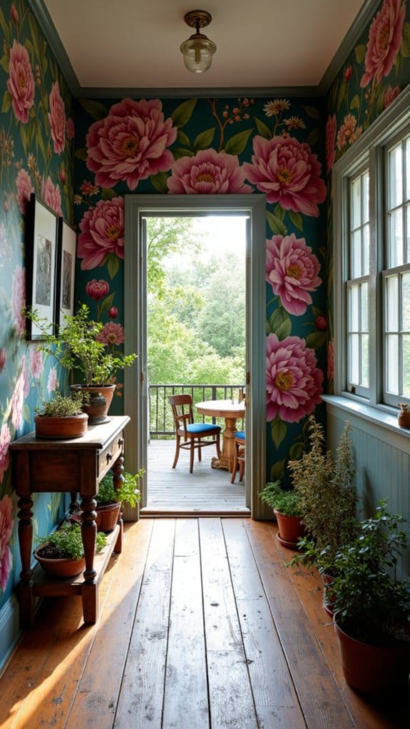 vibrant floral hallway murals