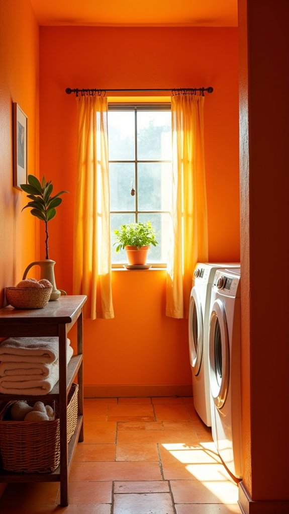 vibrant orange laundry room
