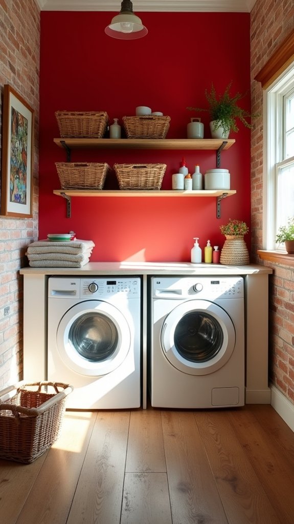 vibrant red laundry room