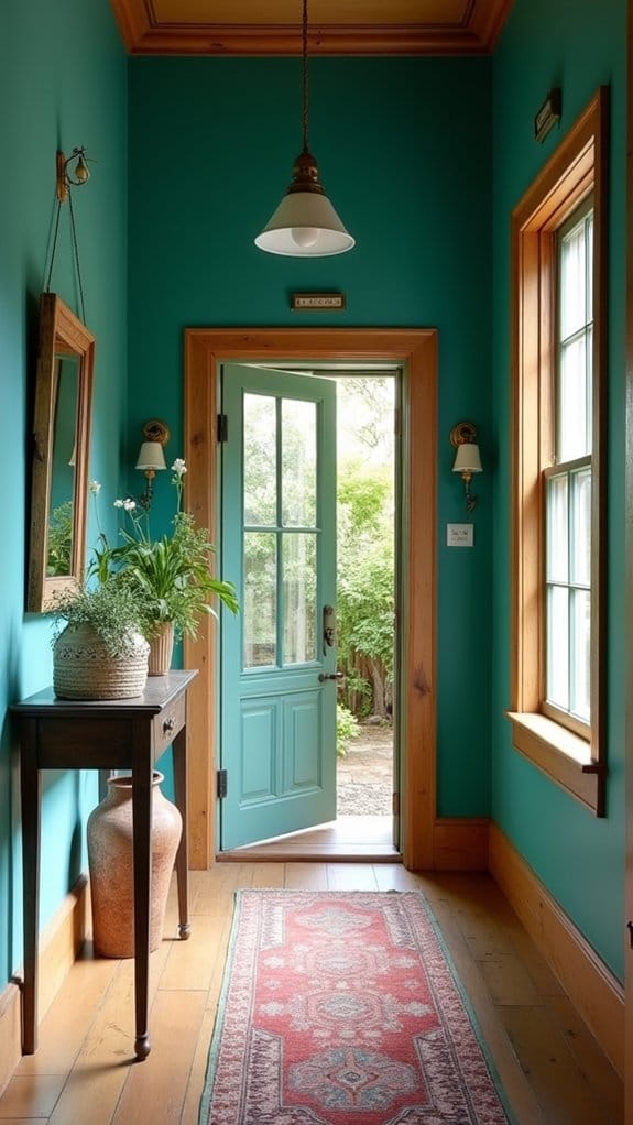vibrant teal hallway transformation