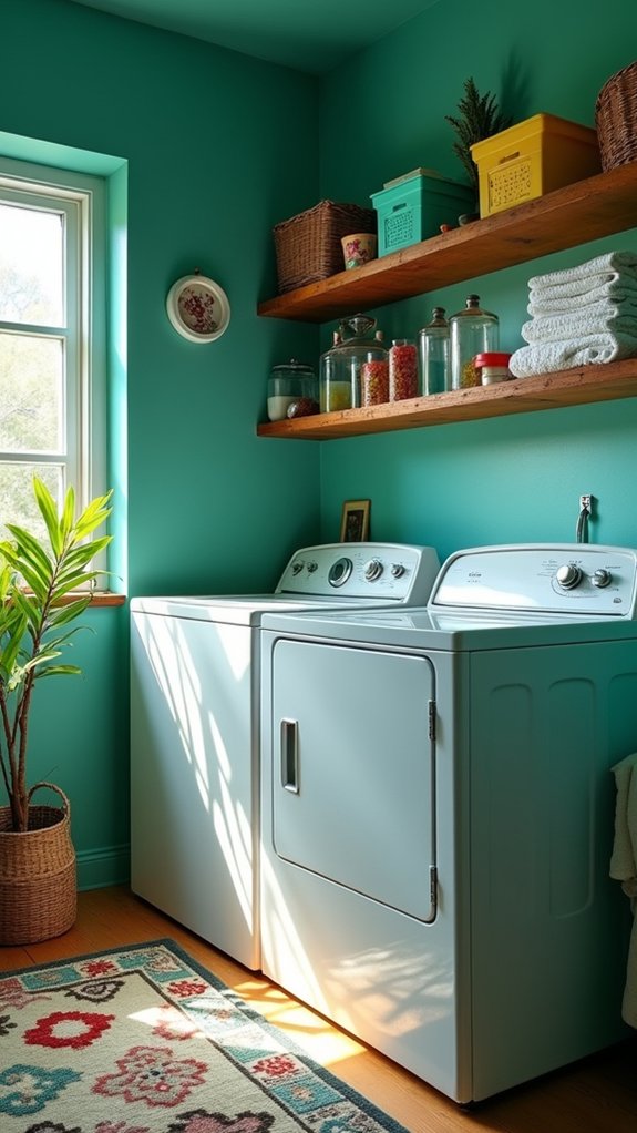 vibrant teal laundry room