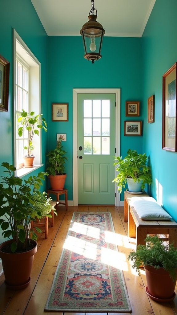 vibrant turquoise hallway transformation