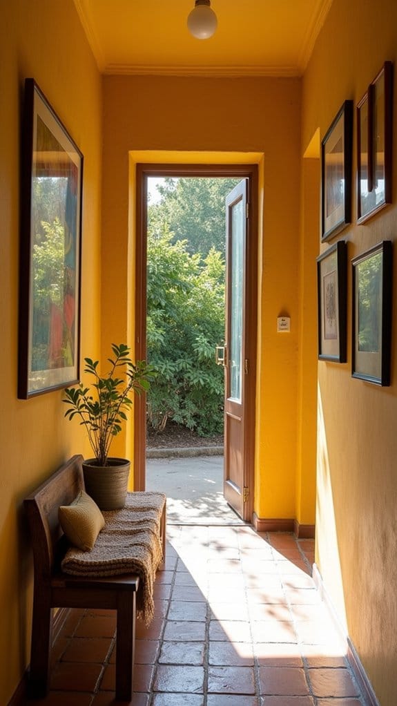 vibrant yellow hallway decor