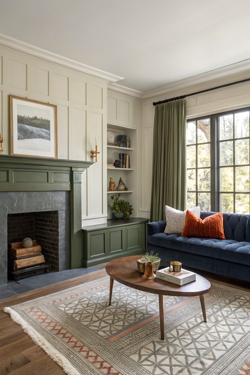 Deep Green Fireplace Cabinets