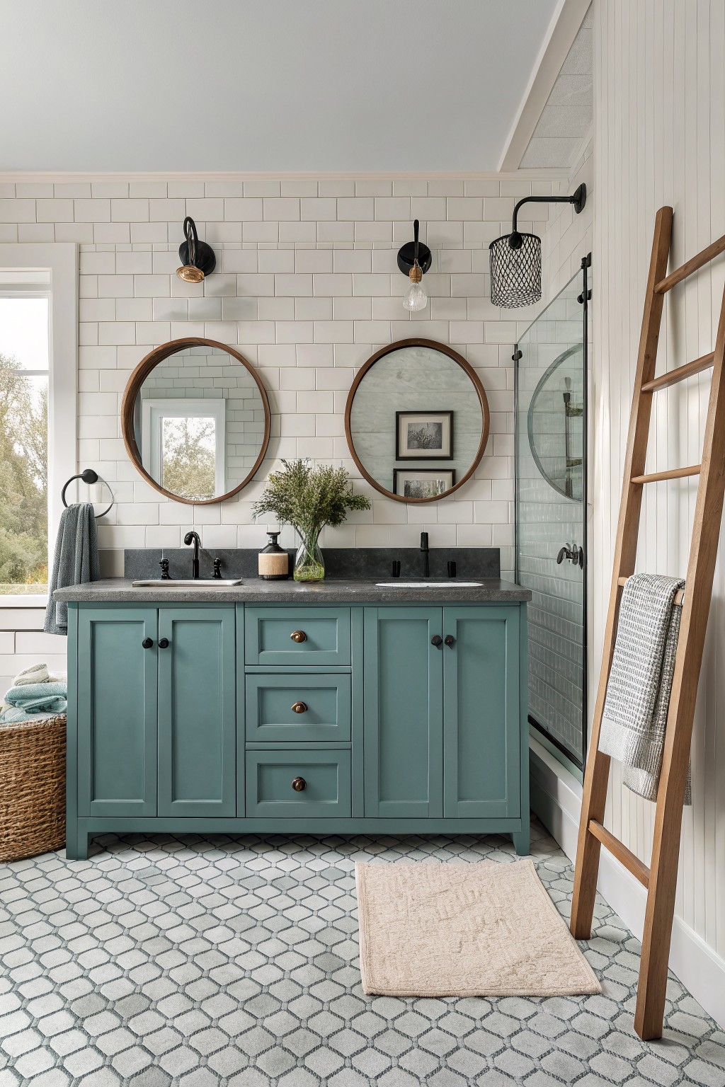 Soft Teal Bathroom Cabinets