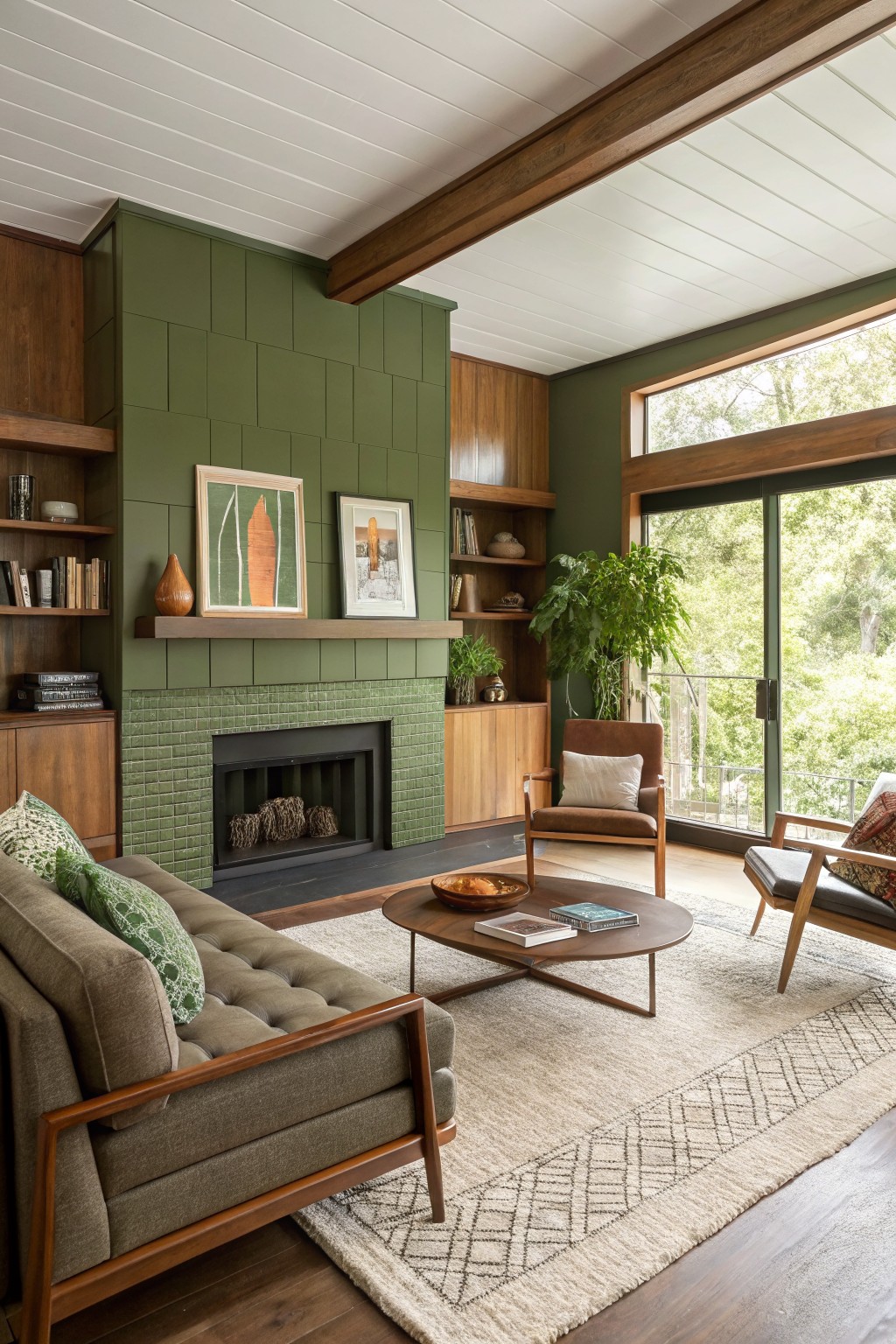 Sage Green Fireplace Wall