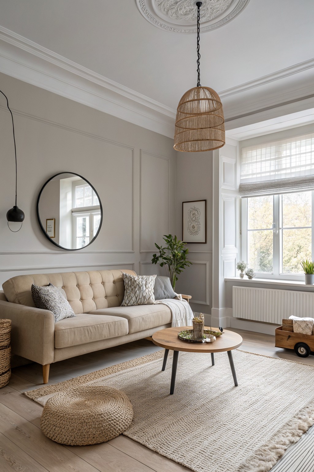 Cozy living room featuring warm greige walls as a soft neutral paint idea