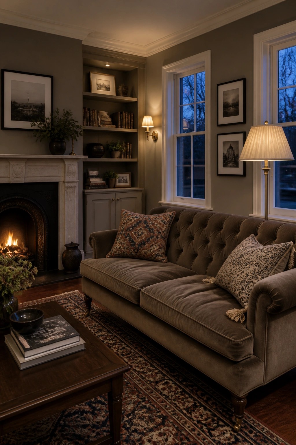 Living room walls painted in a soft greige neutral.