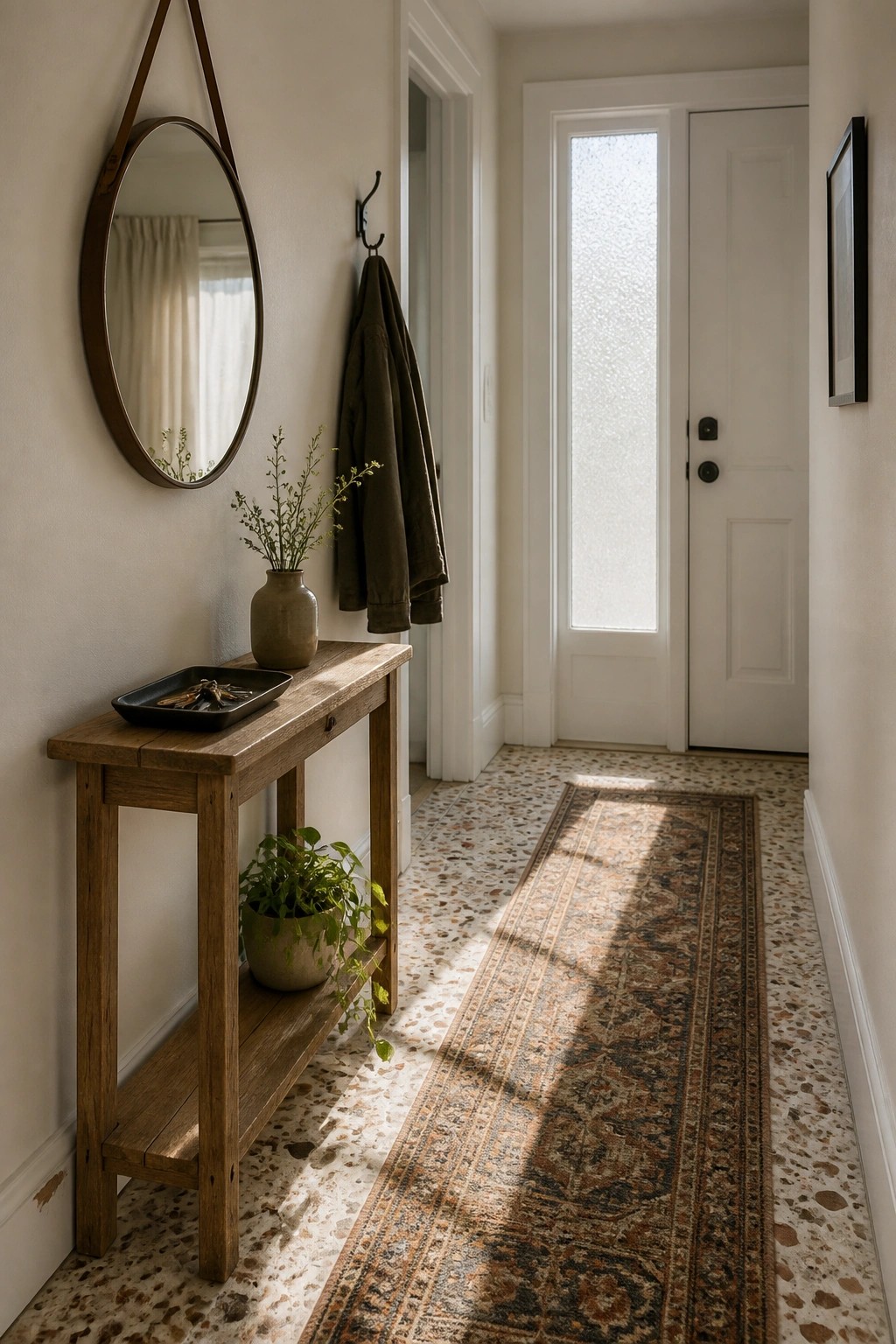 Hallway walls painted in a soft warm off-white.