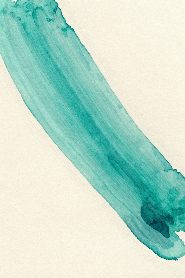 Diagonal turquoise watercolor brushstroke with textured edges on off-white paper.