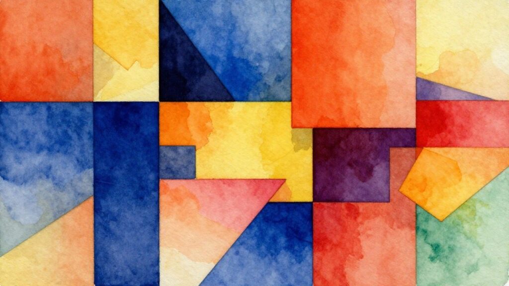 21 Modern Abstract Painting Ideas for Clean Designer-Inspired Walls Abstract watercolor painting of colorful overlapping rectangles and squares in vibrant hues