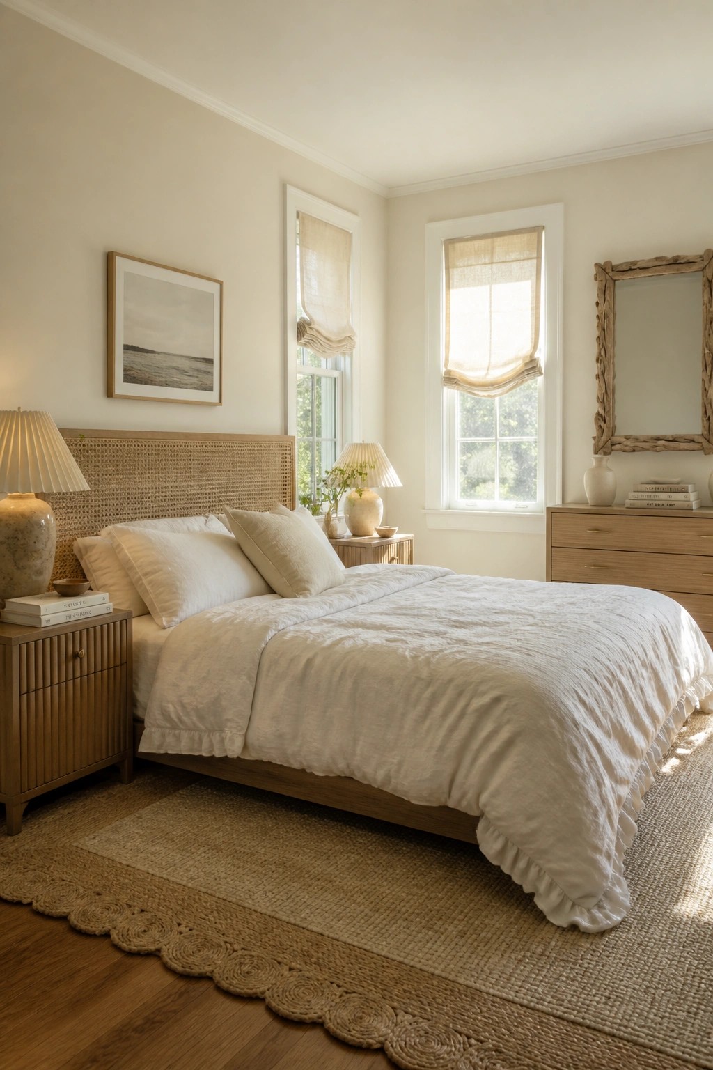 Bedroom walls painted a soft warm off-white.