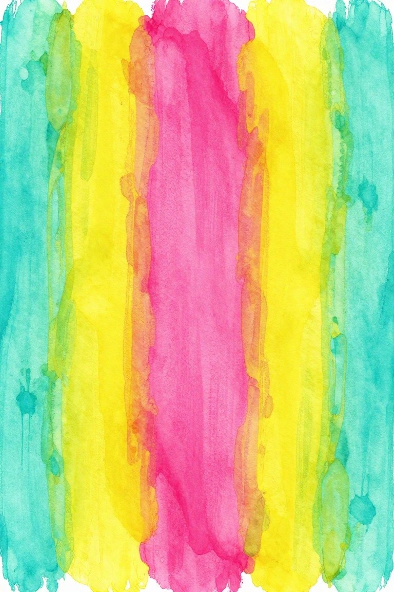 Abstract watercolor with vertical stripes of cyan, yellow, and pink blends