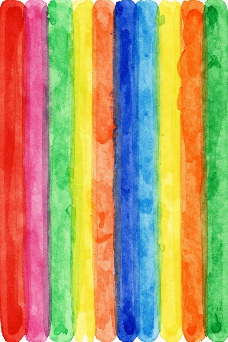 Colorful vertical watercolor stripes in rainbow hues with bleeding textures