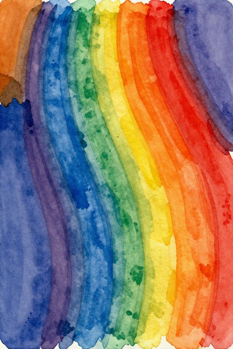 Watercolor rainbow in vertical wavy bands blending through spectrum colors