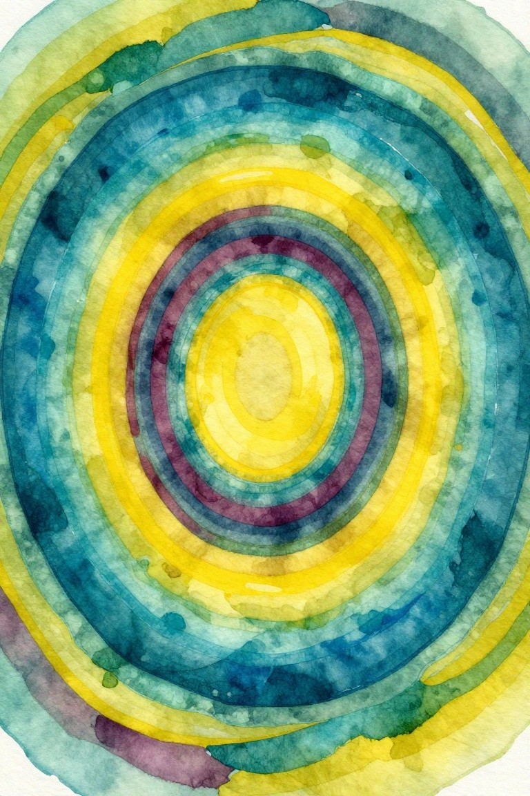 Abstract watercolor waves in flowing layers of yellow, teal, green, and purple