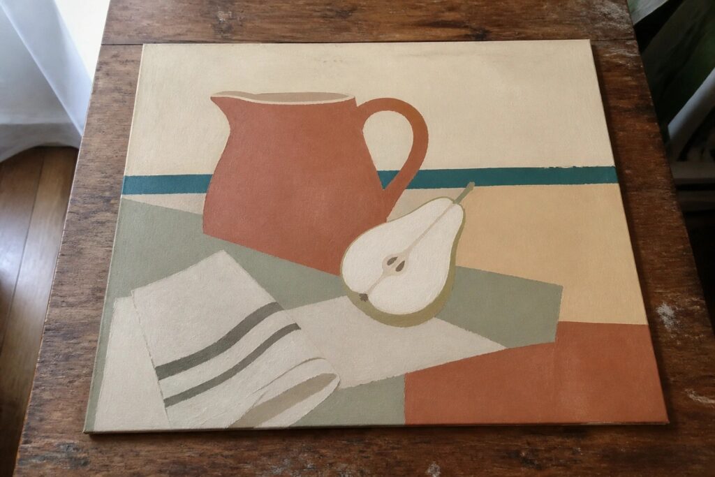 20 Trending Acrylic Painting Ideas With Must Try Creative Twists Abstract geometric still life with halved pear, terracotta pitcher, and white cloth