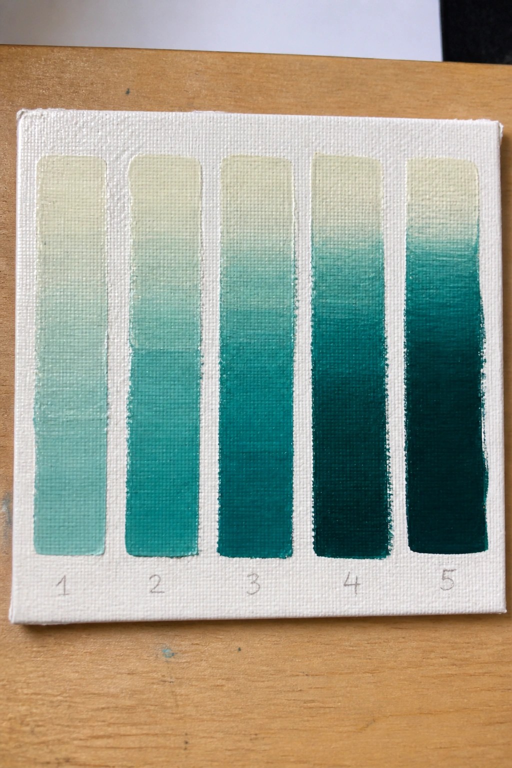 A small canvas with five numbered vertical gradient strips showing shades of green from light to dark.