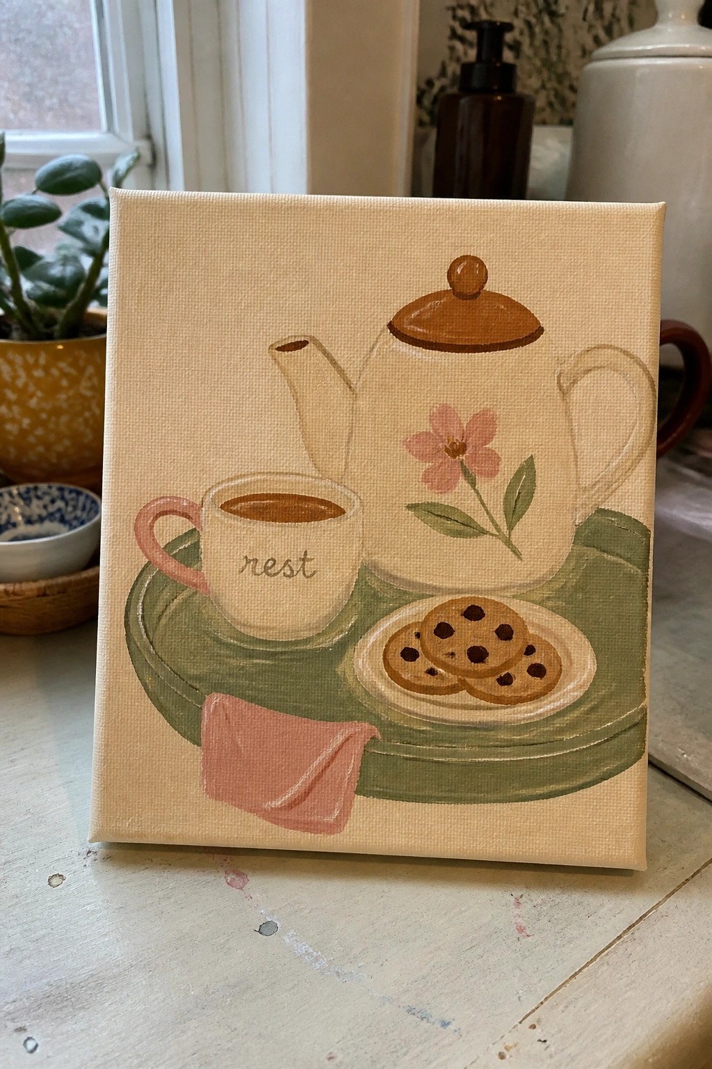 Pastel painting of teapot, 